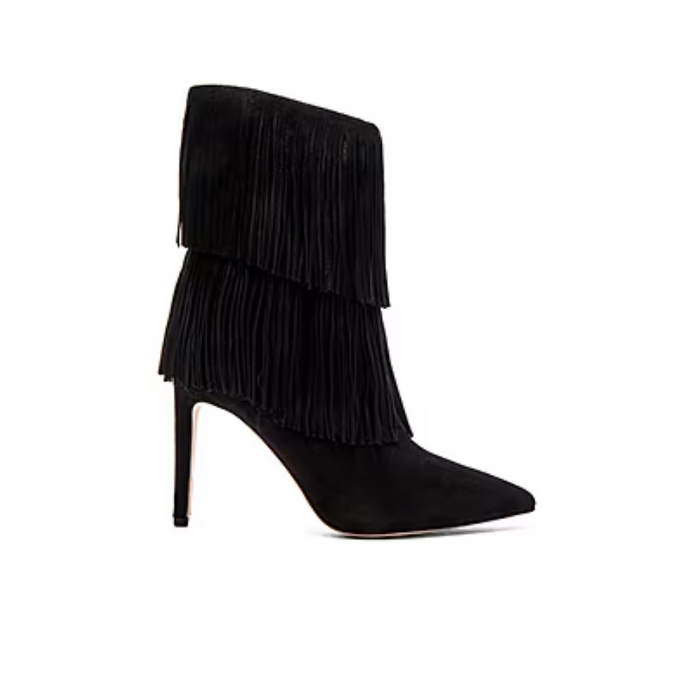 Sam Edelman Belinda black suede fringe stiletto booties